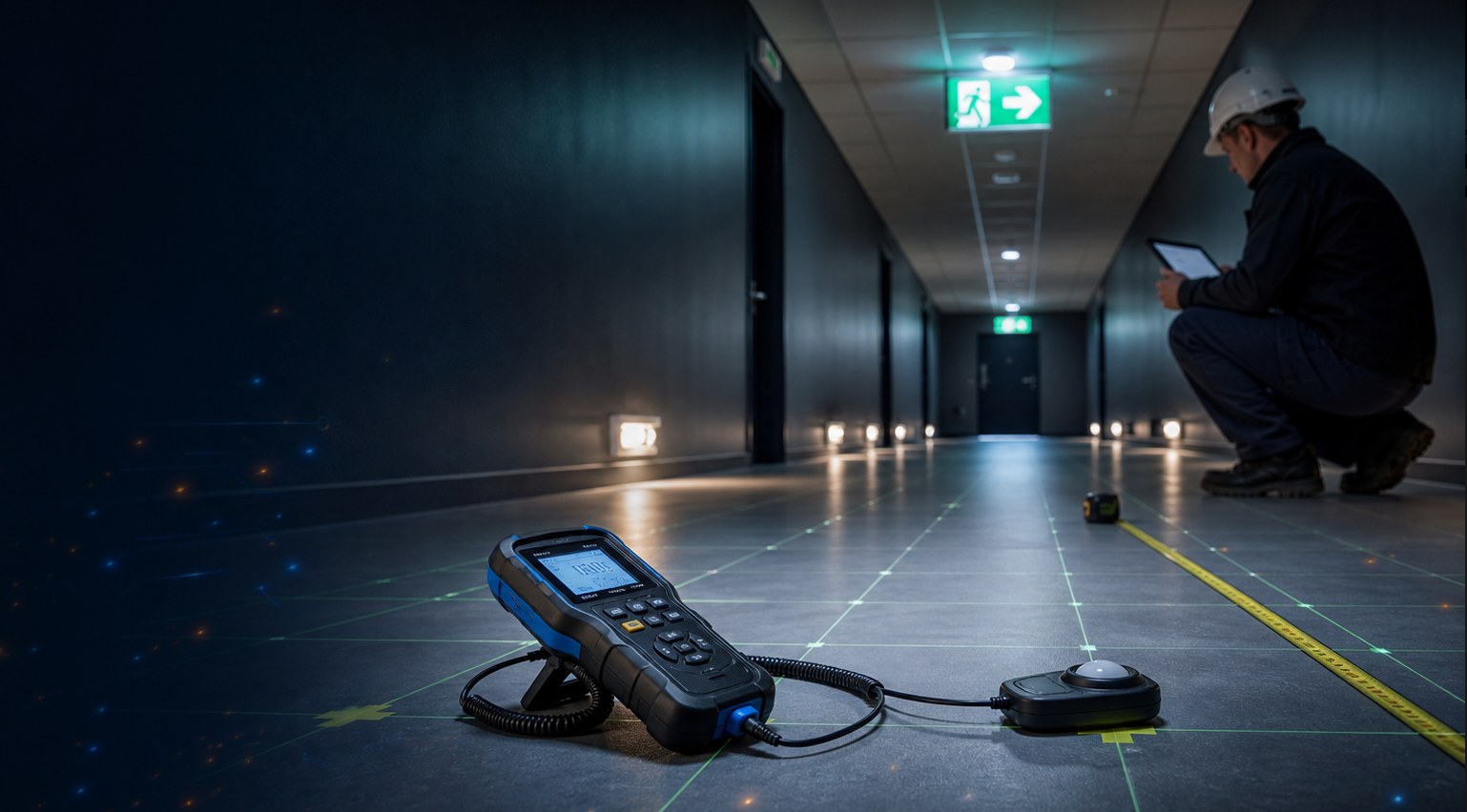 Technische Darstellung einer sicherheitsrelevanten Elektroprüfung.
