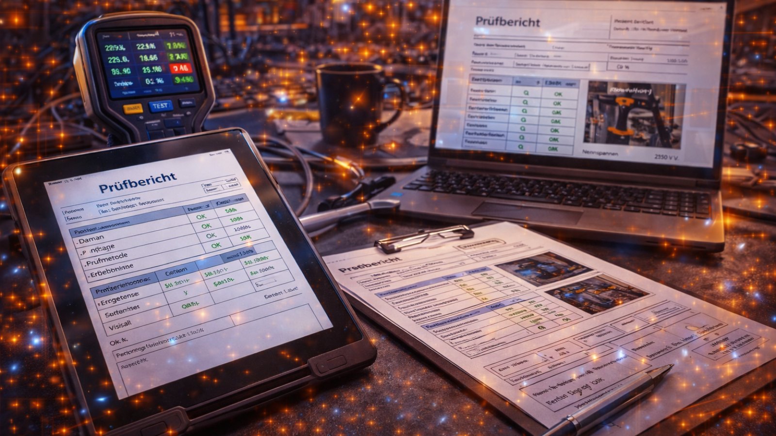 Technische Darstellung elektrischer Betriebssicherheit.