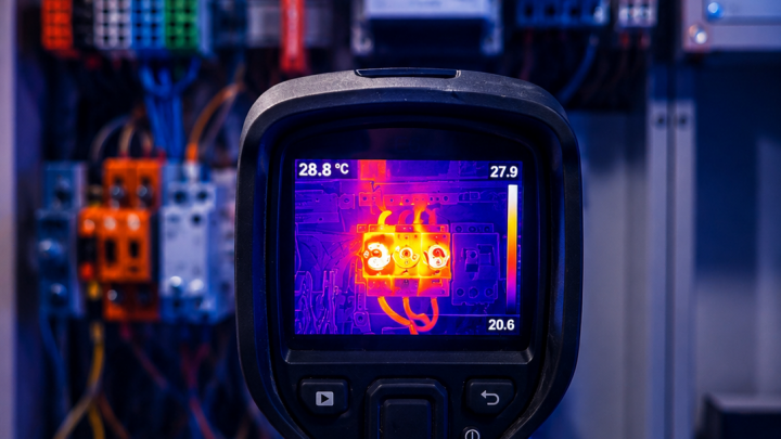 Technische Darstellung einer thermographischen Prüfung.