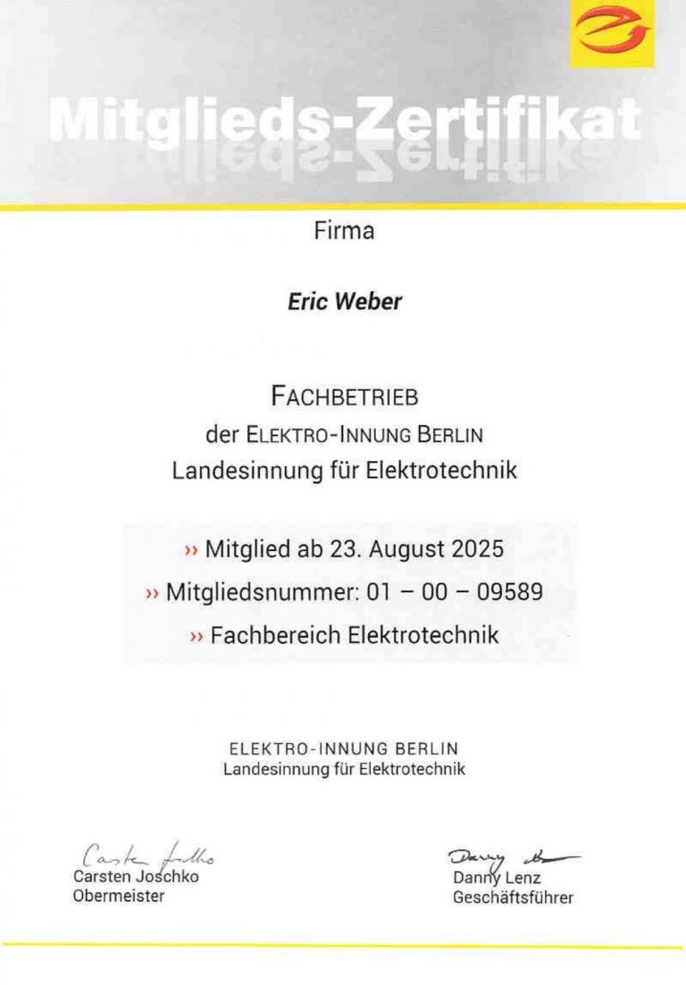 Vorschau des Nachweises E-Innung Berlin von Elektrosicherheit Weber