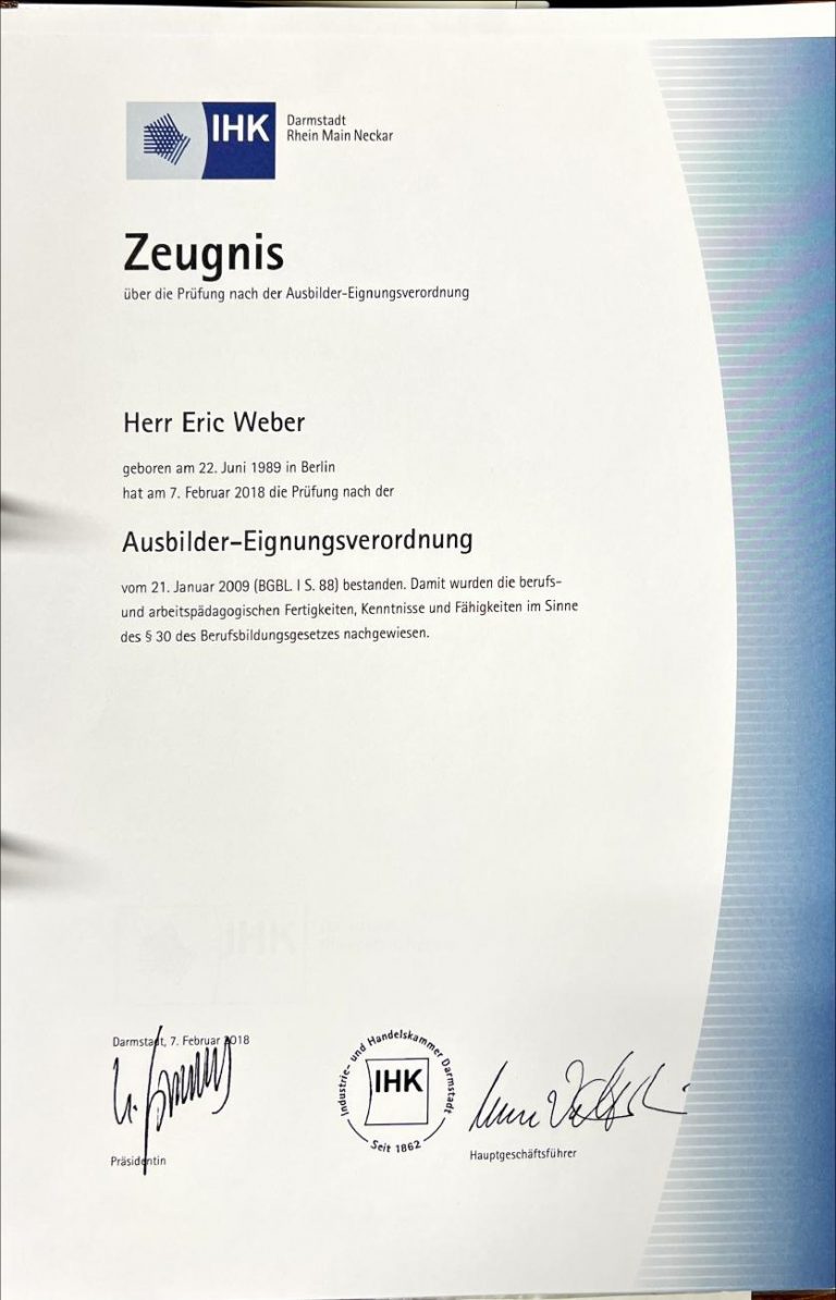 Vorschau des AEVO-Zeugnisses von Elektrosicherheit Weber
